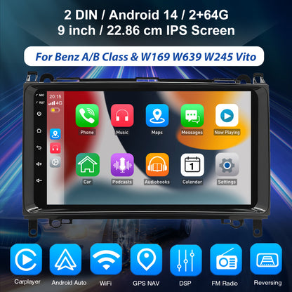 Autoradio – Car Stereo – Multimedia Speler – Auto Radio – 2-DIN Radio – Android 14 – 9 Inch IPS Touchscreen – Draadloos CarPlay & Handsfree Bellen met Microfoon