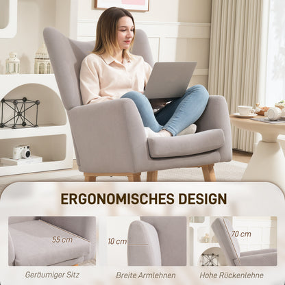 Schommelstoel – Relaxstoel – Fauteuil – Schommel-fauteuil – Loungestoel – Cordstof Bekleding – Rubberhouten Frame – Hoog Rugleuning – Zacht Schuim