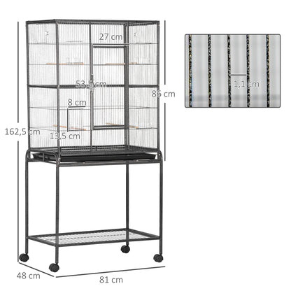 Vogelkast – Vogelkooi – Vogelkooi Binnen – Vogelkooi Metaal – Draagbare Vogelkooi – 77x47x163 cm – Met 4 Voederbakjes en 4 Zitstokken