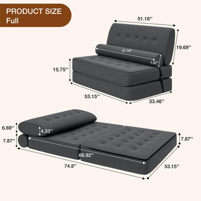Slaapbank – Bedbank – Opklapbare Bank – Sleeper Sofa – Klapbank – Opvouwbare Slaapbank – Volledig Grijs – 7,1 cm Dikke Spons – Comfortabele Corduroy Bekleding