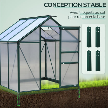 Kas – Tuinkas – Plantenkas – Broeikas – Groentekas – Polycarbonaat Panelen – Versterkte Fundering – 190x192x201 cm – Aluminium Frame – UV-bestendig – Donkergroen