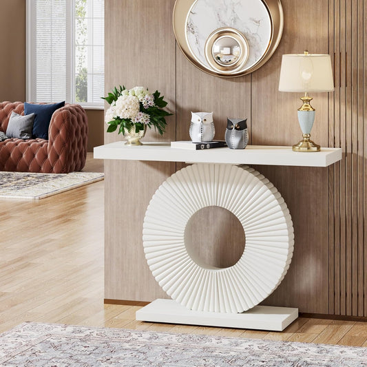 Sidetable – Consoletafel – Wandtafel – Haltafel – Bijzettafel – 101,6 cm – Geometrisch Onderstel – Massief Hout & Engineered Wood – Smal Ruimtebesparend Design – Eenvoudige Montage