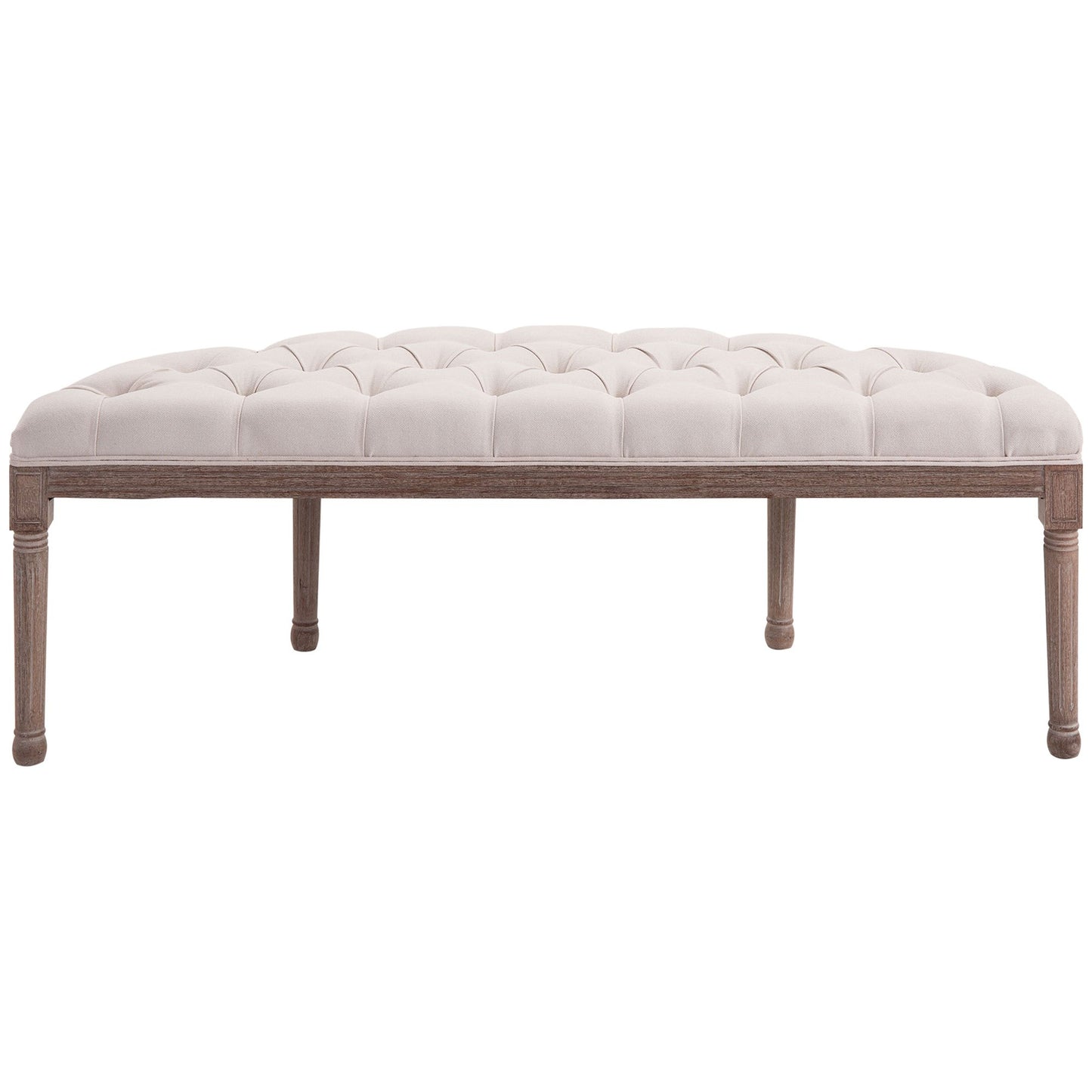 Bankje – Zitbank – Poef – Halbank – Loungekruk – Gevuld Kussen – Linnen Bekleding – Stabiele Houten Poten – 140,5 x 51 x 48 cm – Beige
