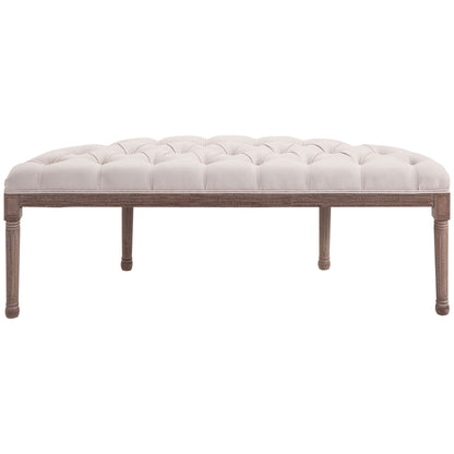 Bankje – Zitbank – Poef – Halbank – Loungekruk – Gevuld Kussen – Linnen Bekleding – Stabiele Houten Poten – 140,5 x 51 x 48 cm – Beige