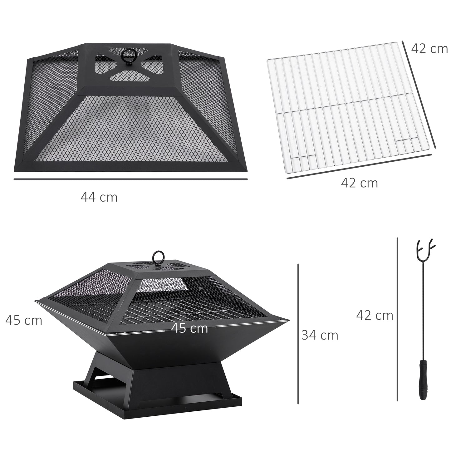 Vuurschaal – Vuurkorf – Buitenhaard – Sfeerhaard – BBQ Vuurpot – Roestvrij Staal – 45x45x34 cm – Inclusief Vonkenscherm en Vuurmand