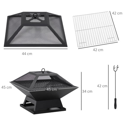 Vuurschaal – Vuurkorf – Buitenhaard – Sfeerhaard – BBQ Vuurpot – Roestvrij Staal – 45x45x34 cm – Inclusief Vonkenscherm en Vuurmand