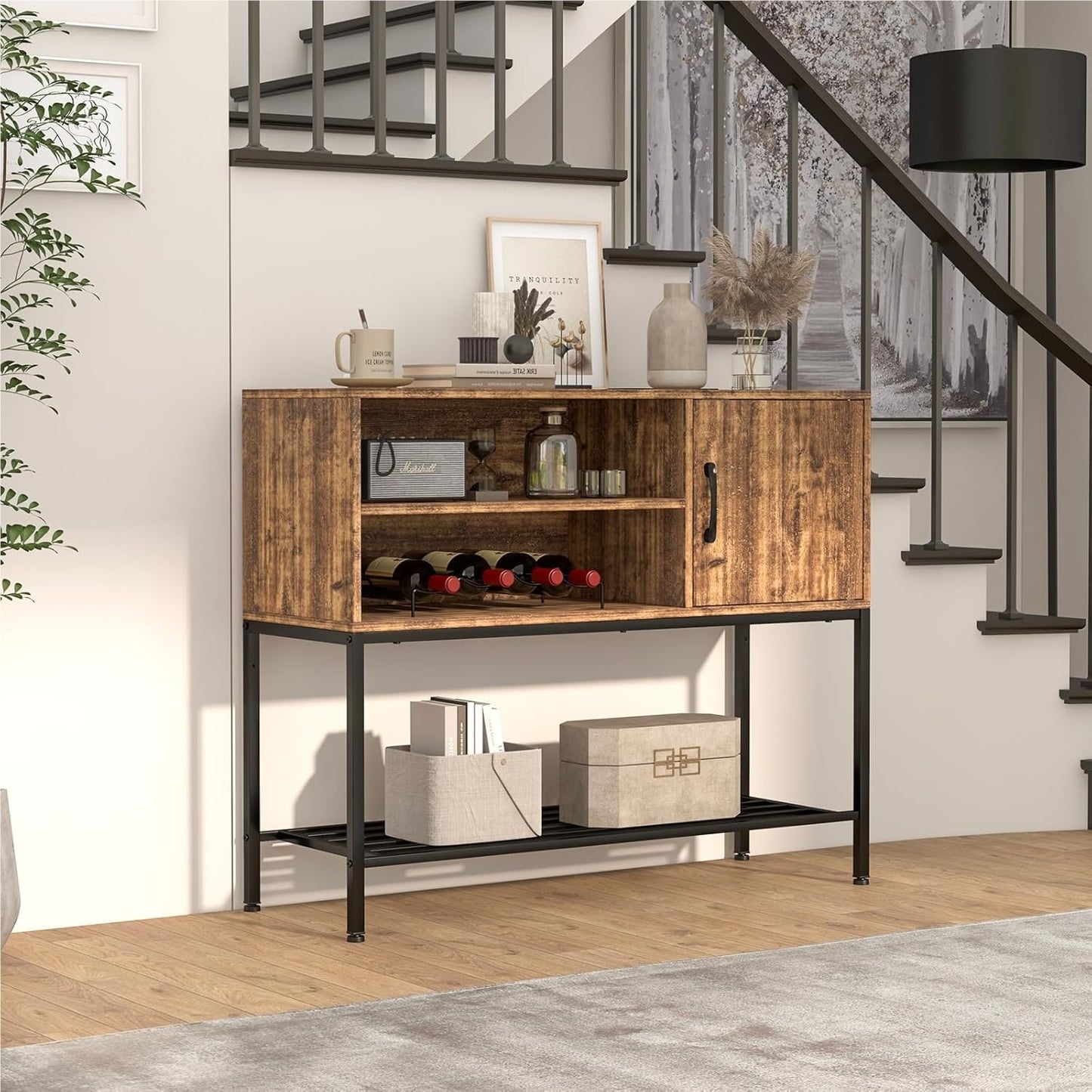 Dressoir – Sideboard – Opbergkast – Buffetkast – Ladekast – Met Wijnrek – Met Metalen Plank – 100x35x83 cm – MDF Houtlook
