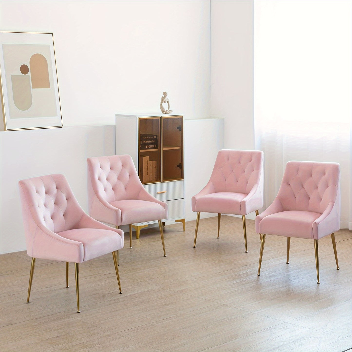 Roze Eetkamerstoel – Eetkamerstoel Set – Velours Stoel – Design Stoel – Modern Stoel – Fluweelzachte Bekleding – Stevig Metalen Frame