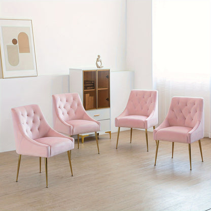Roze Eetkamerstoel – Eetkamerstoel Set – Velours Stoel – Design Stoel – Modern Stoel – Fluweelzachte Bekleding – Stevig Metalen Frame