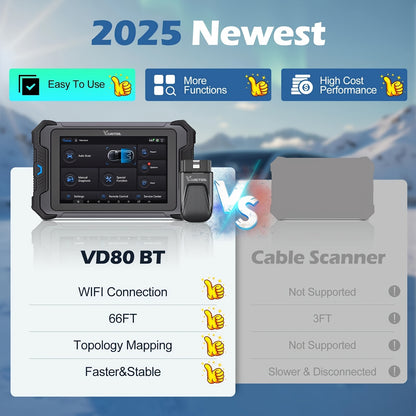 VDIAGTOOL VD80BT Wireless Car Diagnostic Tools, Bidirectional Scan Scanner WIFI Scanner with Topology, Automotive Scanner Coding ECU Online Coding CAN FD DOIP FCA, with 38+ special diagnostic services, Car Diagnostic Scanner,
