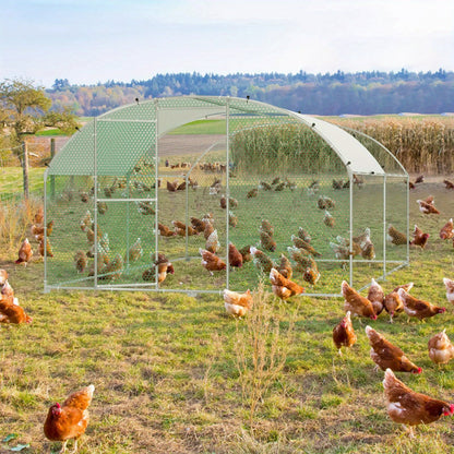Chicken Coop 300x400x185cm Free-Range Enclosure Cages Small Animal Coop Galvanized Steel Chicken Cage Poultry Coop Aviary with PE Roof Outdoor Enclosure with Lock Poultry Coop, Dome Roof