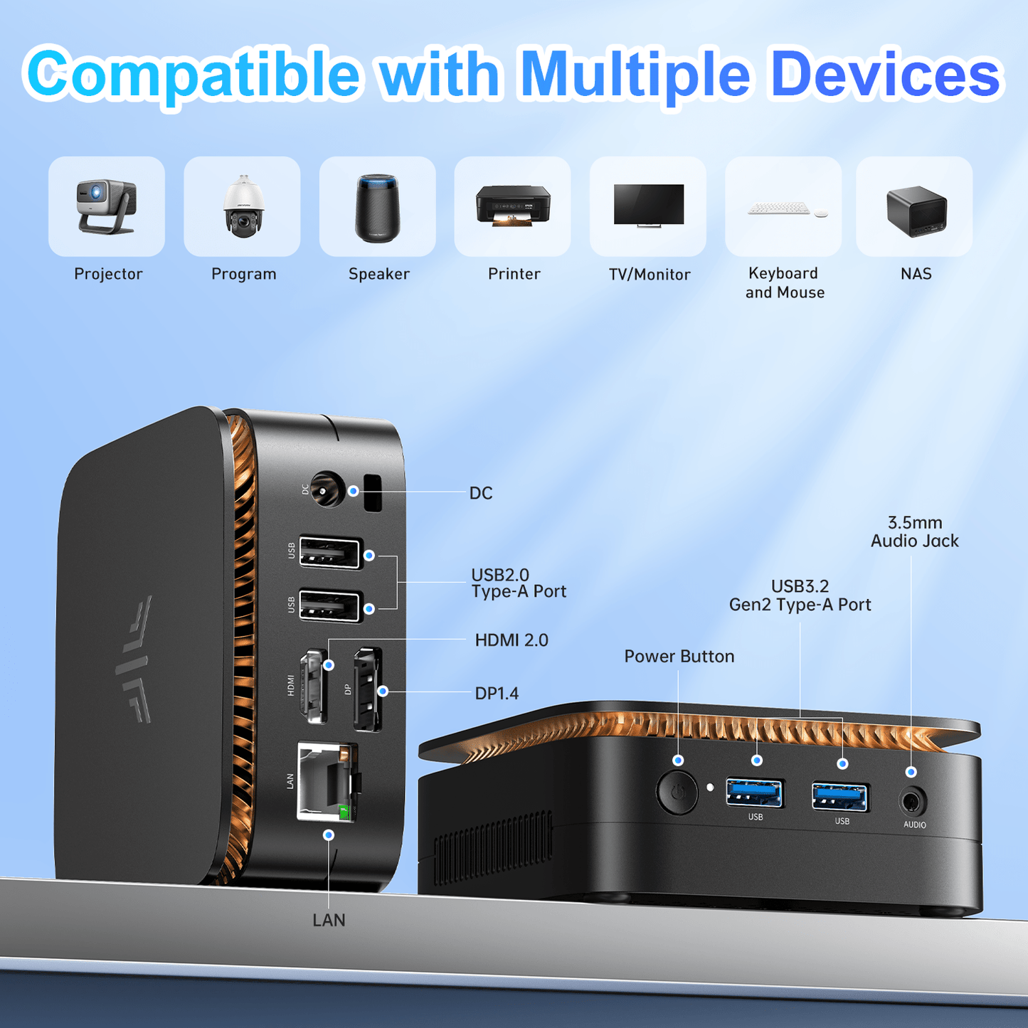 Mini Computer – Mini PC – Compact Desktop – Kleine PC – Energiezuinige Computer – 16GB RAM – 512GB SSD – Intel N95 – Dual 4K @60Hz Displays
