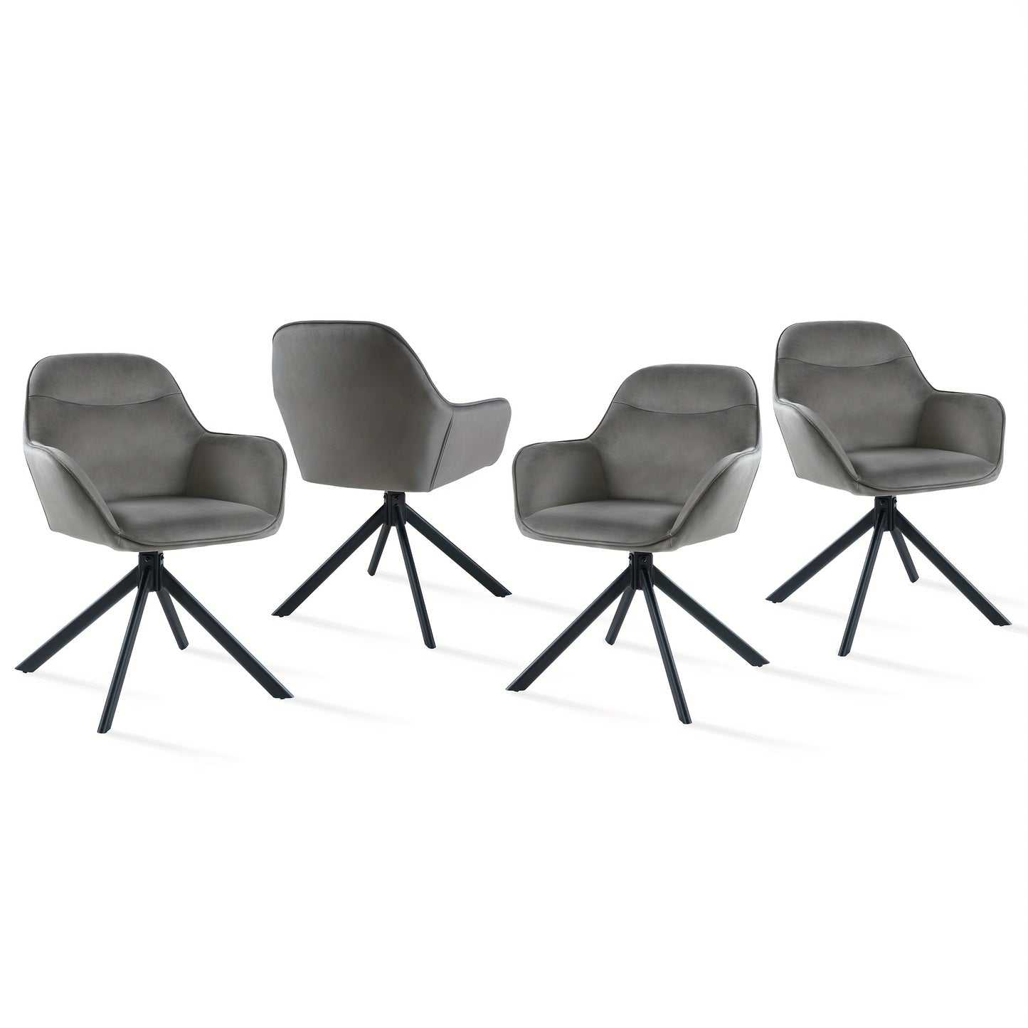 Eetkamerstoel – Stoel – Kuipstoel – Keukenstoel – Caféstoel – 360° Draaibaar – Ergonomische Dikke Zitting – Metalen Onderstel – Donkergrijs – Set Van 4