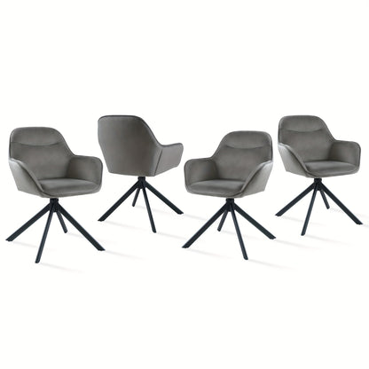 Eetkamerstoel – Stoel – Kuipstoel – Keukenstoel – Caféstoel – 360° Draaibaar – Ergonomische Dikke Zitting – Metalen Onderstel – Donkergrijs – Set Van 4