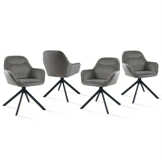 Eetkamerstoel – Stoel – Kuipstoel – Keukenstoel – Caféstoel – 360° Draaibaar – Ergonomische Dikke Zitting – Metalen Onderstel – Donkergrijs – Set Van 4