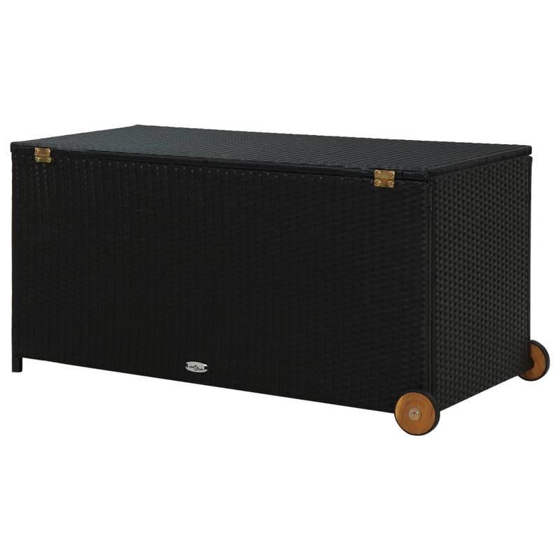 Opbergbox Tuin – Tuinkussenbox – Tuinkist – Tuinopbergbox – Kussenbox – Zwart Poly Rattan – 120x65x61 cm – Duurzaam Acaciahout & Stevig Stalen Frame