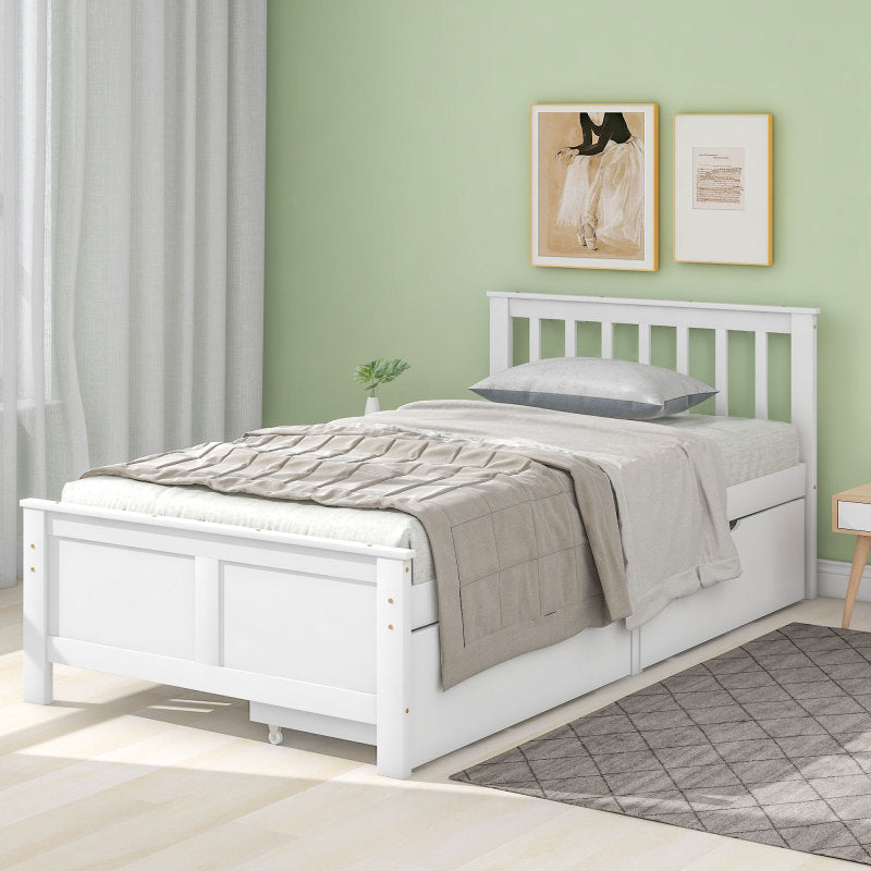 Eenpersoonsbed – Eenpersoonsbedden – Jeugdbed – Volwassenenbed – Bed met Opbergladen – Grenenhouten Frame – Geschikt voor Matras 90x200 cm