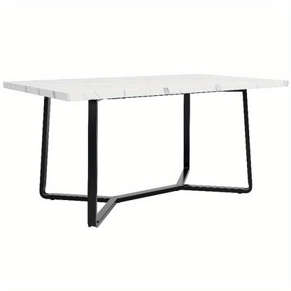 Eettafel – Dinertafel – Tafel – Eetkamertafel – Woonkamertafel – Marmeren MDF Blad – Zwarte Metalen Poten – 138x75x76cm – Klassiek Stijl – Zonder Montage