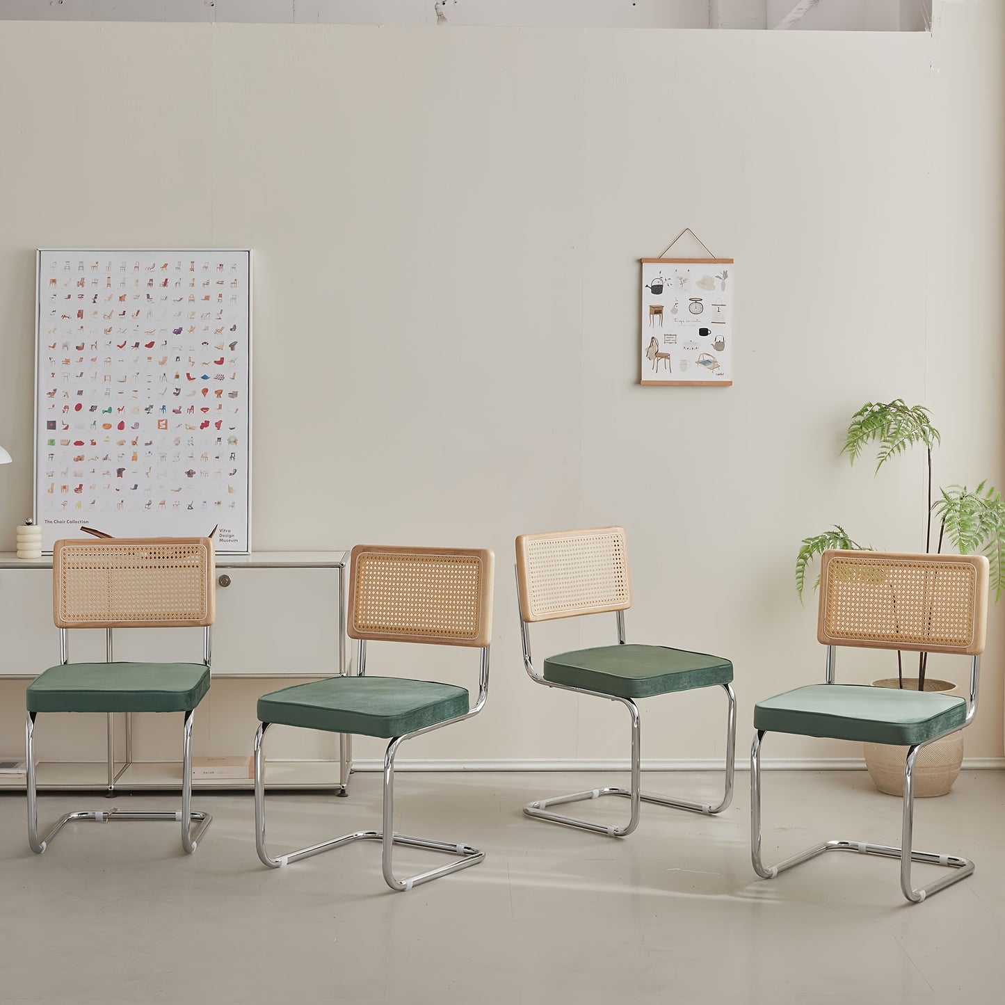 Eetkamerstoelen – Dining Stoelen – Keukenstoelen – Stoelenset – Fluwelen Stoelen – Groen – Rattan Rugleuning – Ergonomisch Design