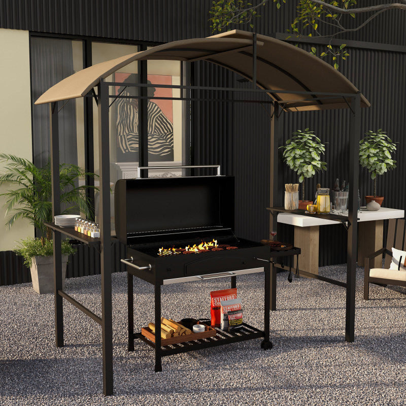 BBQ Overkapping – Barbecue Tent – Grill Schuilplaats – Buitenkeuken Overkapping – Grill Shelter – Zwaar Stalen Frame – Verstelbaar Polyester Dak 1-2,3 m – Khaki Groen