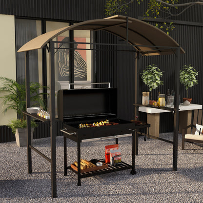 BBQ Overkapping – Barbecue Tent – Grill Schuilplaats – Buitenkeuken Overkapping – Grill Shelter – Zwaar Stalen Frame – Verstelbaar Polyester Dak 1-2,3 m – Khaki Groen