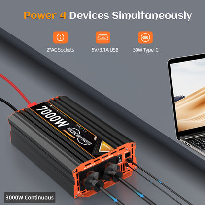 Omvormer – Spanningsomvormer – Stroomomzetter – Energieconverter – Inverter – 7000W Vermogen – Pure Sinusgolf Met LCD Display & Afstandsbediening