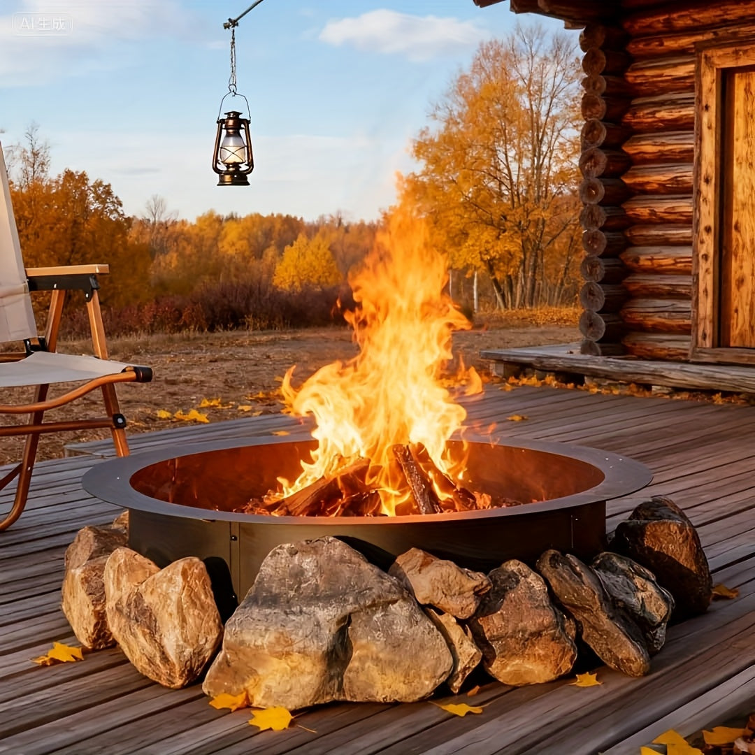 Large Heavy-Duty Fire Pit Ring - 48"/60" (122/152cm) Diameter Outdoor Fire Pit, Quick DIY No-Tool Assembly, In-Ground/above-Ground Use, Carbon Coated for Rustproof Durability - Backyard, Garden, Camping, Bonfire Pit