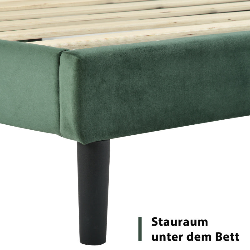 Gestoffeerd Tweepersoonsbed – Ledikant – Bedframe – Sofa Bed – Slaapsysteem – Donkergroen Fluweel – 140x200 cm – Met Lattenbodem – Gepolsterd Hoofdeinde