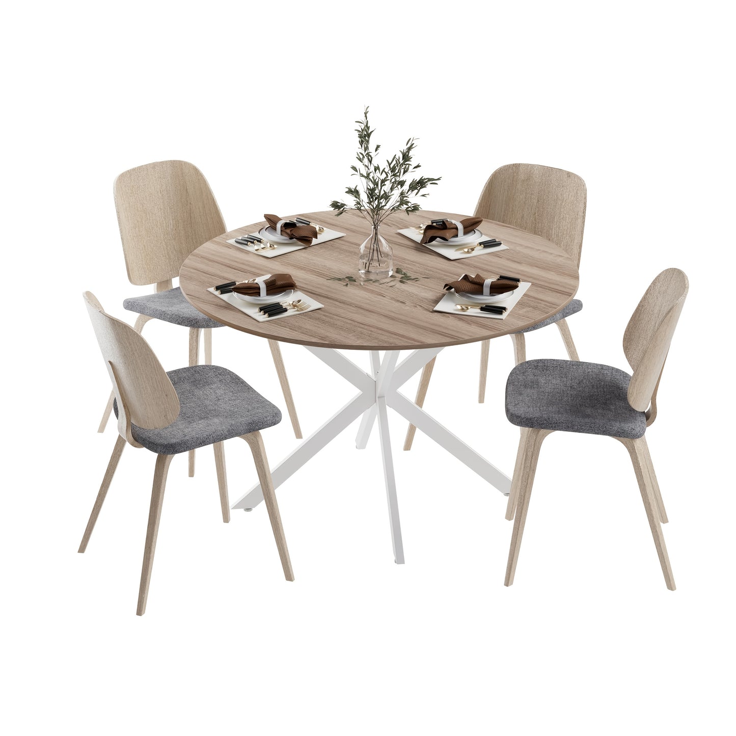 Eettafel – Ronde Tafel – Keukentafel – Eetkamertafel – Houten Tafel – 120 cm Diameter – X-Vormig Metalen Onderstel – Geschikt Voor 4-6 Personen
