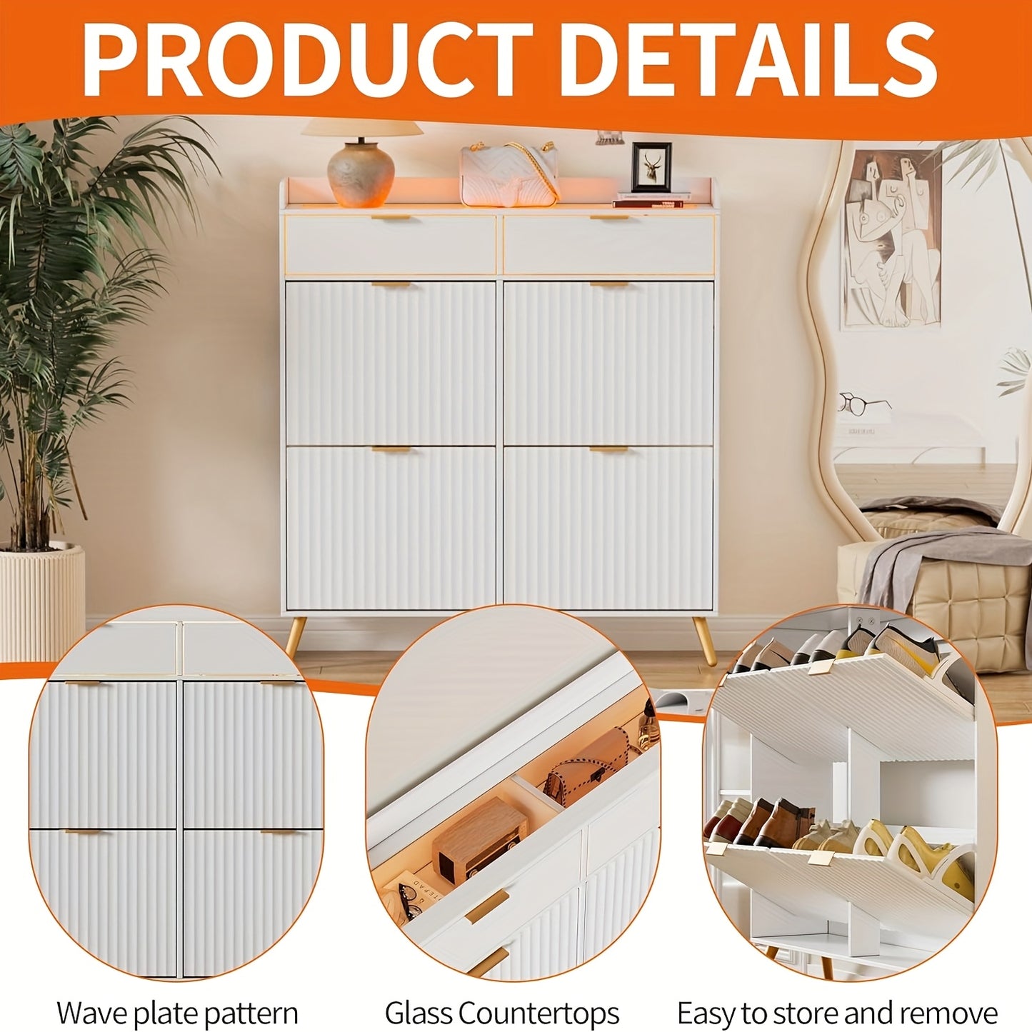 Schoenenkast – Schoenrek – Schoenenopberger – Halmeubel – Schoenenkastje – Wit – 4 Klepdeurtjes – Glazen Blad – 117x106x24 cm – Ruimtebesparend – Met Lade