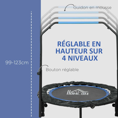 Fitness Trampoline – Gymnastiek Trampoline – Springmat – Opvouwbare Trampoline – Mini Trampoline – Verstelbare Handgreep 99-123 cm – 6 Antislip Poten – Ø102 cm – Zwart