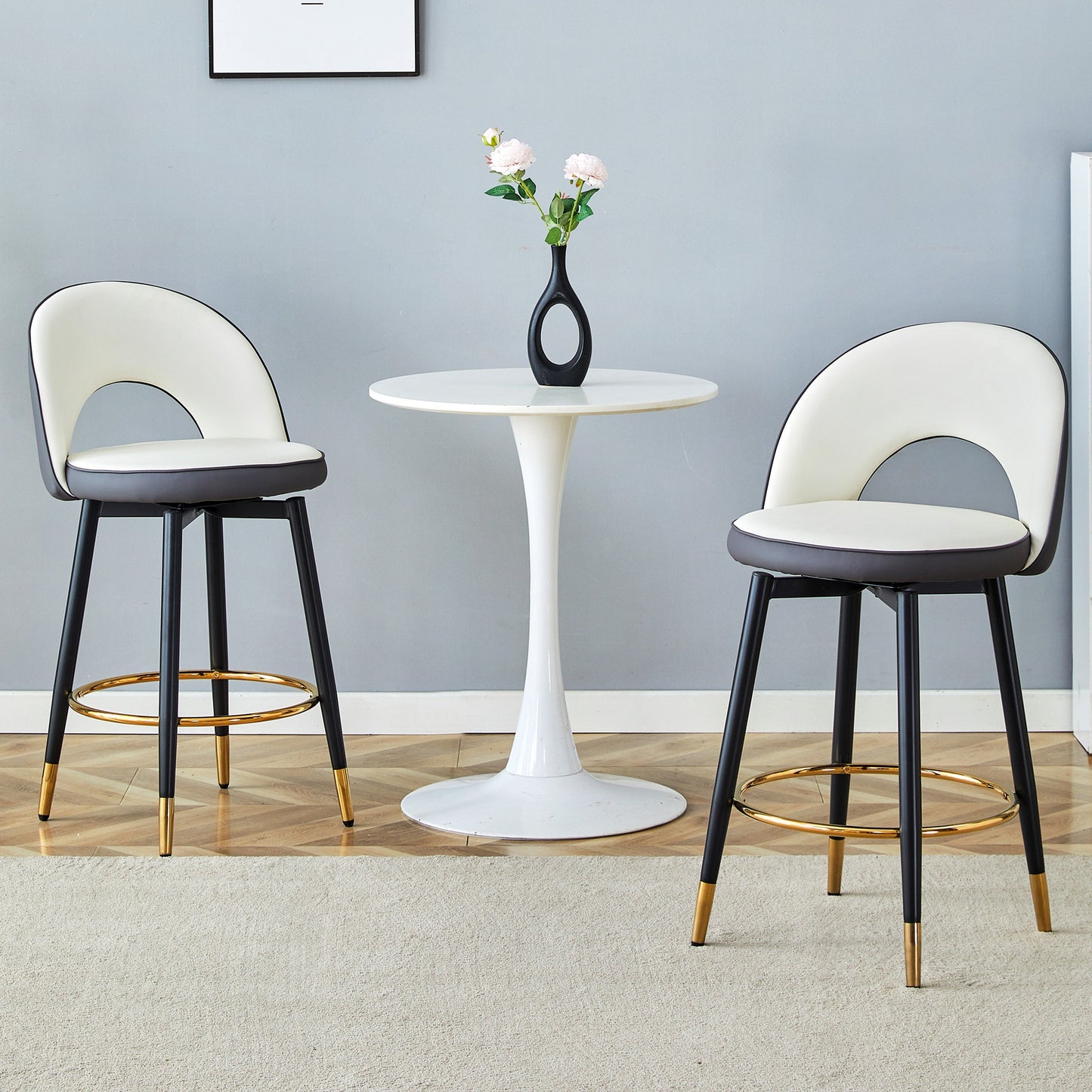 360° swivel bar stool. Modern White And Charcoal Grey Colour Scheme. Comfortable Bar Stool Suitable for Dining Rooms, Kitchens, Patios And Similar Settings. Set Of Two., Bar Seating, Kitchen Stools, Sleek Bar Seating, Stylis