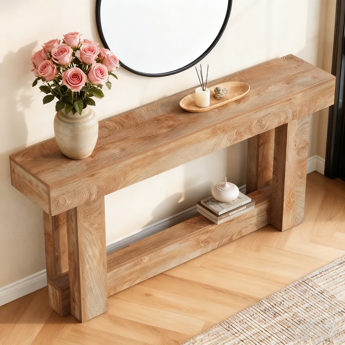 Sidetable – Consoletafel – Haltafel – Wandtafel – Dressoir – Smal Lang Model – 2 Opbergniveaus – Hoogwaardig Verlijmd Hout Bruin