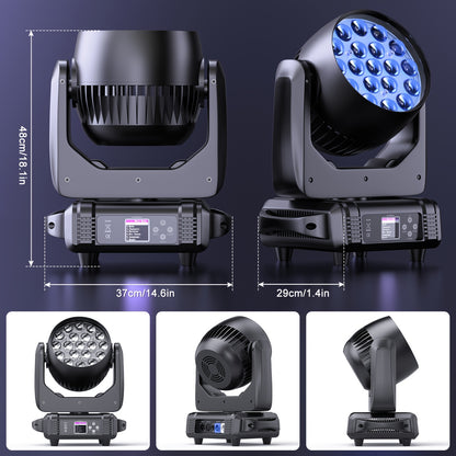 19x15W LED Moving Head Light – Professionele Verlichting – RGBW DJ Licht – Zoomfunctie – Strobe & Dimmer – Pan & Tilt Beweging