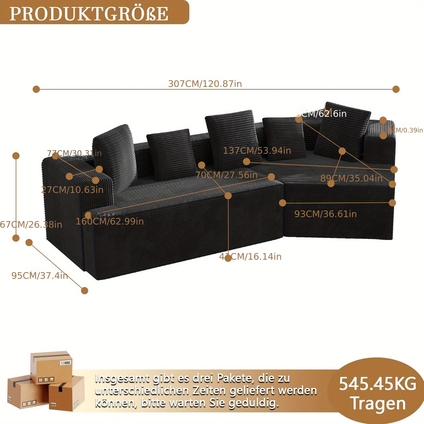 Modulaire Hoekbank – Sectional Bank – L-Vormige Bank – Slaapbank – Modulaire Sofa – Chenillestof – Katoenen Kussens – Eenvoudige Montage – Lichtgewicht Zonder Houten Frame