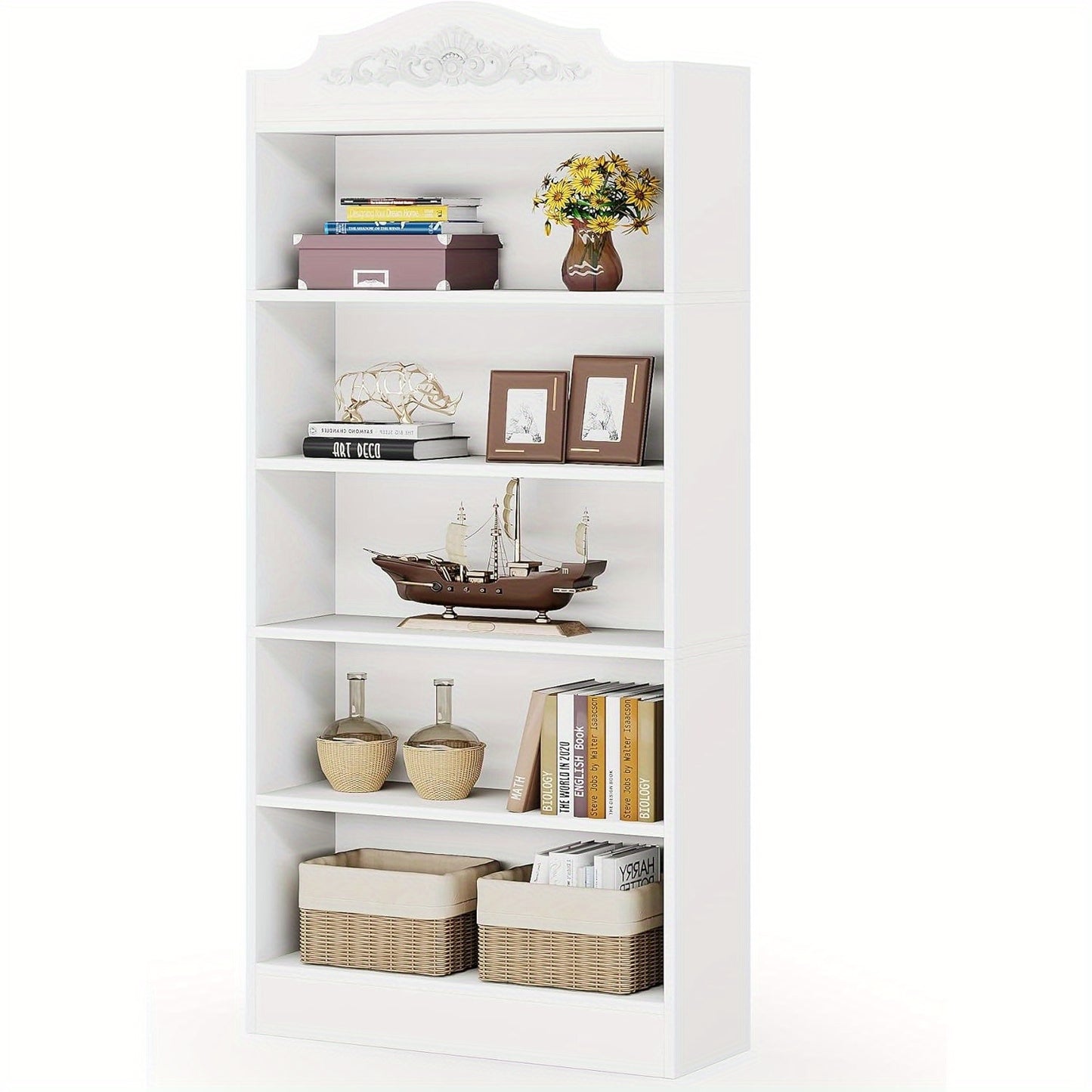 Boekenkast – Boekplank – Boekenrek – Opbergkast – Vakkenkast – Wit – 5 Planken – MDF Hout – Anti-Kantelvoorziening