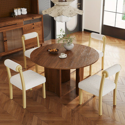 Eetkamerstoel – Houten Stoel – Keukenstoel – Dining Chair – Stoel Met Kussen – Set Van 2 Of 4 – Witte Faux Sherpa Bekleding – Stevig Rubberhouten Frame
