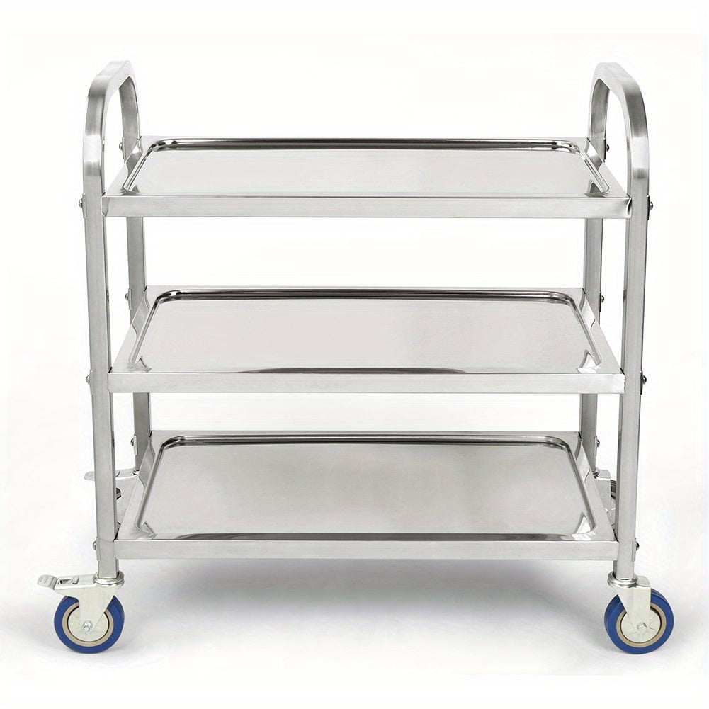 3-laagse RVS Opberghandelwagen – Opbergkar – Keukenwagen – Serveerwagen – Mobiele Opberger – Roestvrij Staal – 95x55x95 cm – Drie Verwijderbare Plateaus – Vier Wielen voor Makkelijke Verplaatsing