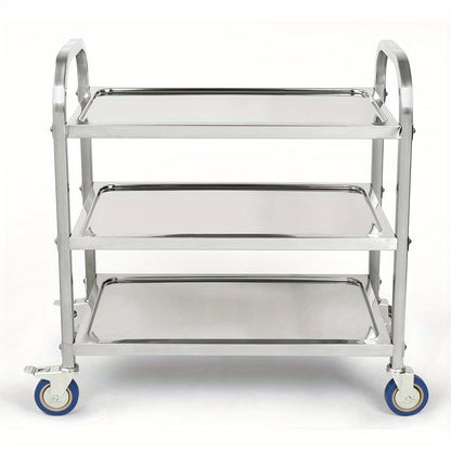 3-laagse RVS Opberghandelwagen – Opbergkar – Keukenwagen – Serveerwagen – Mobiele Opberger – Roestvrij Staal – 95x55x95 cm – Drie Verwijderbare Plateaus – Vier Wielen voor Makkelijke Verplaatsing