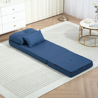 Lazy Chair – Vloerstoel – Relaxstoel – Slaapstoel – Zitbed – Verstelbare Rugleuning – Luxe Kussens – Donkerblauwe Linnenstof