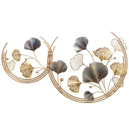 Ginkgo Biloba Wanddecoratie – Wandkunst – Muurdecoratie – Metaal Kunstwerk – Bladdecoratie – Gouden Kleur – Duurzaam Metaal – Groot en Klein Set