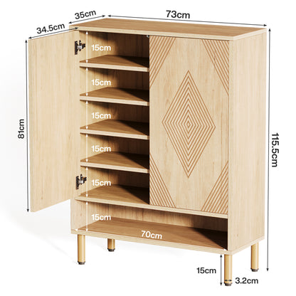 Schoenenkast – Schoenenrek – Schoenenopberger – Halkast – Schoenenbank – Smal Design – 25 Paar Schoenen – Houten Kast Met Goud Metalen Frame – 73x35x115 cm