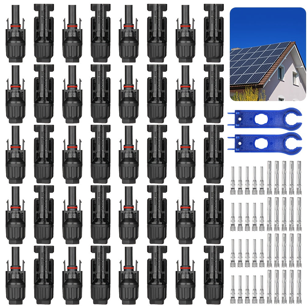 PV-Connector Set met Druk- en Klemgereedschap – MC4 Connectoren, Platte Moeren met Koperen Kern, PPO Isolatie en Koper-Tin Plating – Voor Thuisinstallatie en Onderhoud