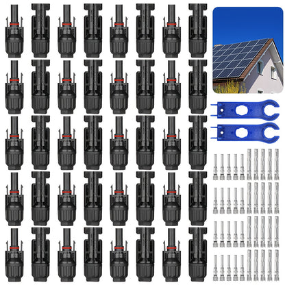 PV-Connector Set met Druk- en Klemgereedschap – MC4 Connectoren, Platte Moeren met Koperen Kern, PPO Isolatie en Koper-Tin Plating – Voor Thuisinstallatie en Onderhoud