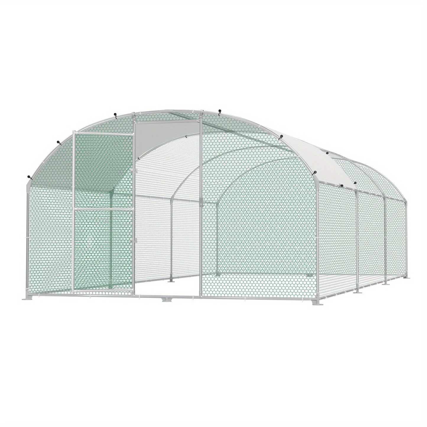 Kippenhok – Kippenren – Pluimveehok – Buitenhok – Dierenren – Metalen Frame – Boogvormig Design – 8x3x2 Meter – Met Zonnescherm