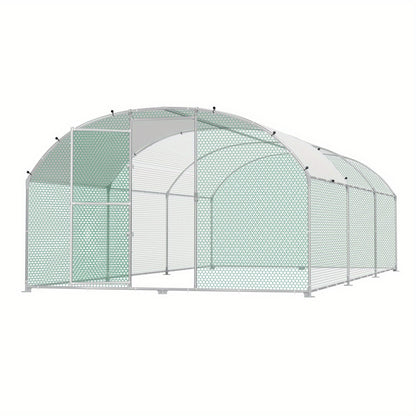 Kippenhok – Kippenren – Pluimveehok – Buitenhok – Dierenren – Metalen Frame – Boogvormig Design – 8x3x2 Meter – Met Zonnescherm