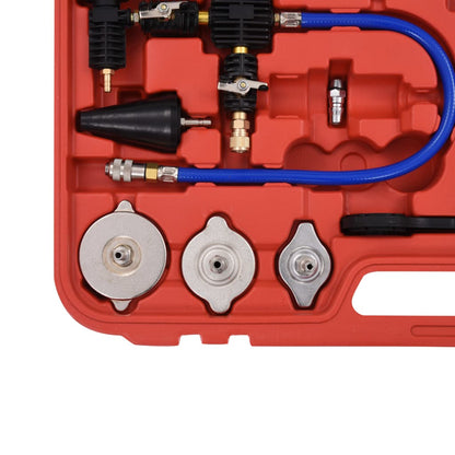 Radiatordruktester – Koelvloeistoftester – Koelsysteemtester – Lekdetectieapparaat – Radiatorlekkage Checker – Aluminium Uitvoering – Kleurgecodeerde Doppen