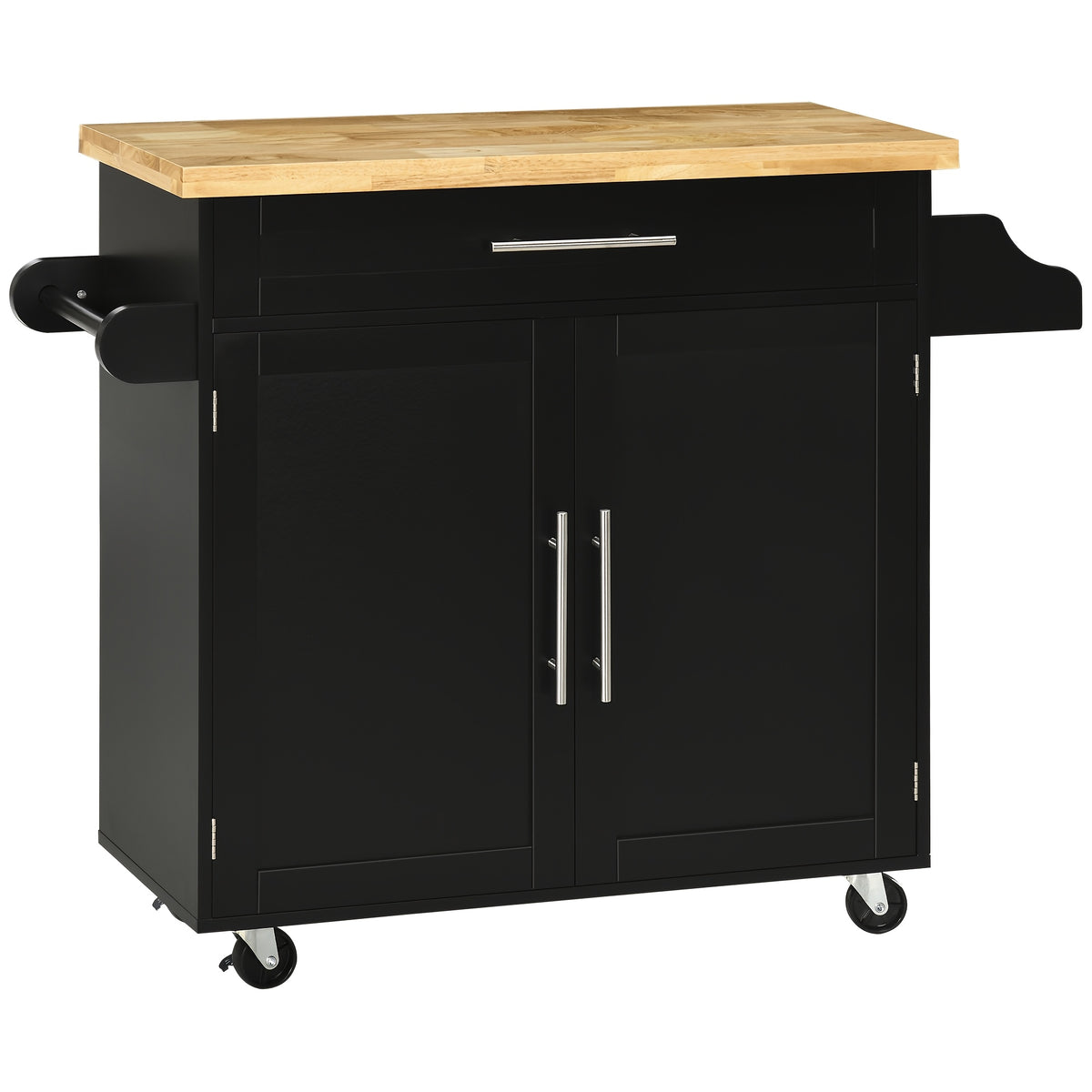 Keukentrolley – Keukenwagen – Werkbladkar – Opslagkar – Kruidenrek – Zwart – Ruim Werkblad 109x40 cm – Ingebouwde Handdoekhouder