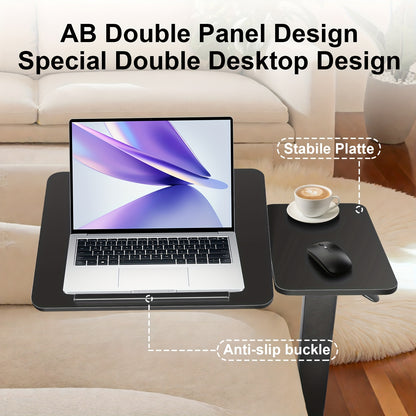 Mobiele Bedtafel – Laptoptafel – Verstelbaar Bureau – Sta Zit Werkplek – Draaibaar Laptophouder – Zwartwalnoot – Pneumatische Hoogteverstelling 80-116 cm – Ergonomisch Compact Opvouwbaar Bureau
