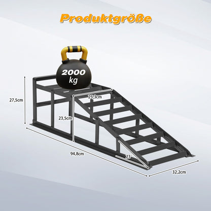 Two Height-Adjustable Car Ramps | 2000 kg Load Capacity, Heavy-Duty Iron Lifting Platform Kit, Suitable for Cars, SUVs, and Vans, Grey Non-Slip Loading Ramps